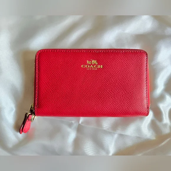 Coach Cherry Red Leather Double Zip Wallet - Picture 1 of 14